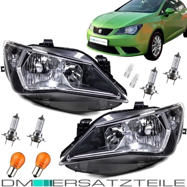 Set Seat Ibiza 6J Headlight Left + Right Chrome Black 12-15 + Bulbs  complete Kit