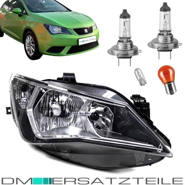 SET Seat Ibiza 6J Scheinwerfer Rechts Klarglas Chrom Schwarz 12-15 H7/H7 +  Birnen SET