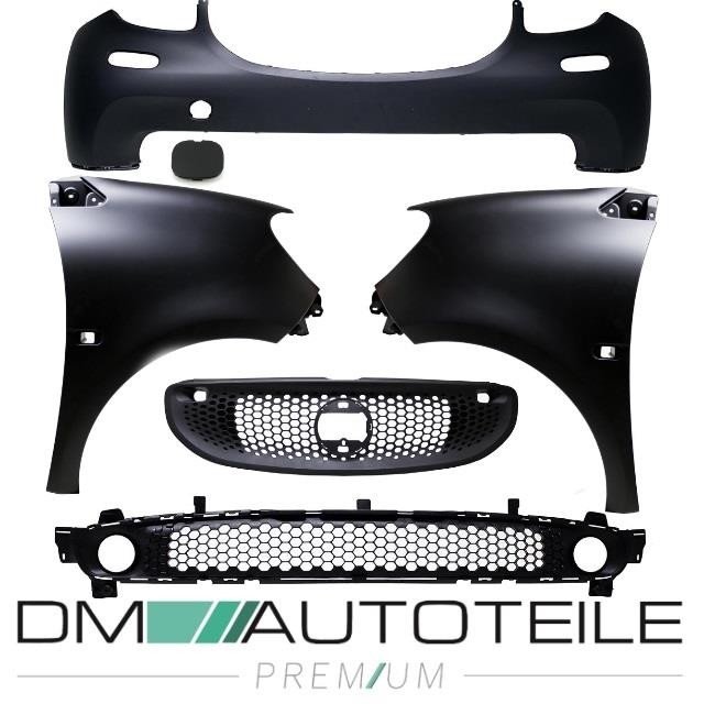 Set Smart Fortwo 453 Front Bumper + cover for tow hook + Front Grille +  Bumper Grille + wing panel Front left & right 09/14