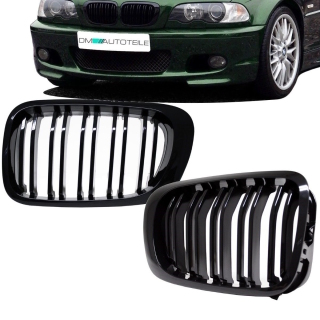 SET Black Gloss Front Grille Dual Slat fits BMW E46 Coupe Convertible 99-03 & M3