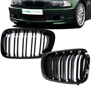 2x Kühlergrill Schwarz Glanz Doppelsteg SET passt für BMW 3er E46 Coupe Cabrio 99-03 SPORT