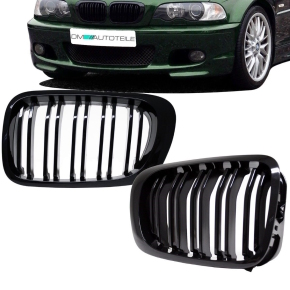 2x Kühlergrill Schwarz Glanz Doppelsteg SET passt...