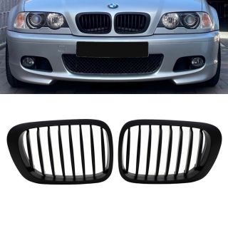 2x Kühlergrill Einzelsteg Grill Schwarz Matt SET passt für BMW 3er E46 Coupe Cabrio 99-03