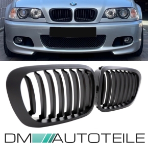 2x Kühlergrill Einzelsteg Grill Schwarz Matt SET passt für BMW 3er E46 Coupe Cabrio 99-03
