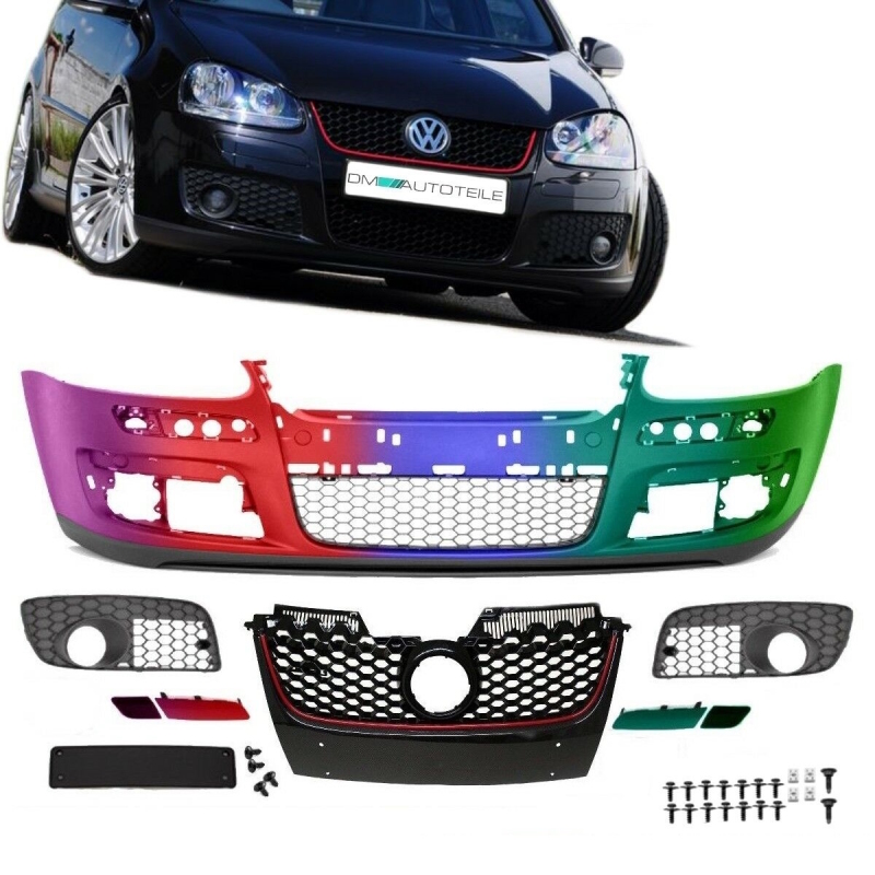 Set Painted VW Golf 5 V GTI Front Bumper + Mesh + mounting accessories  INCLUSIVE 03-08