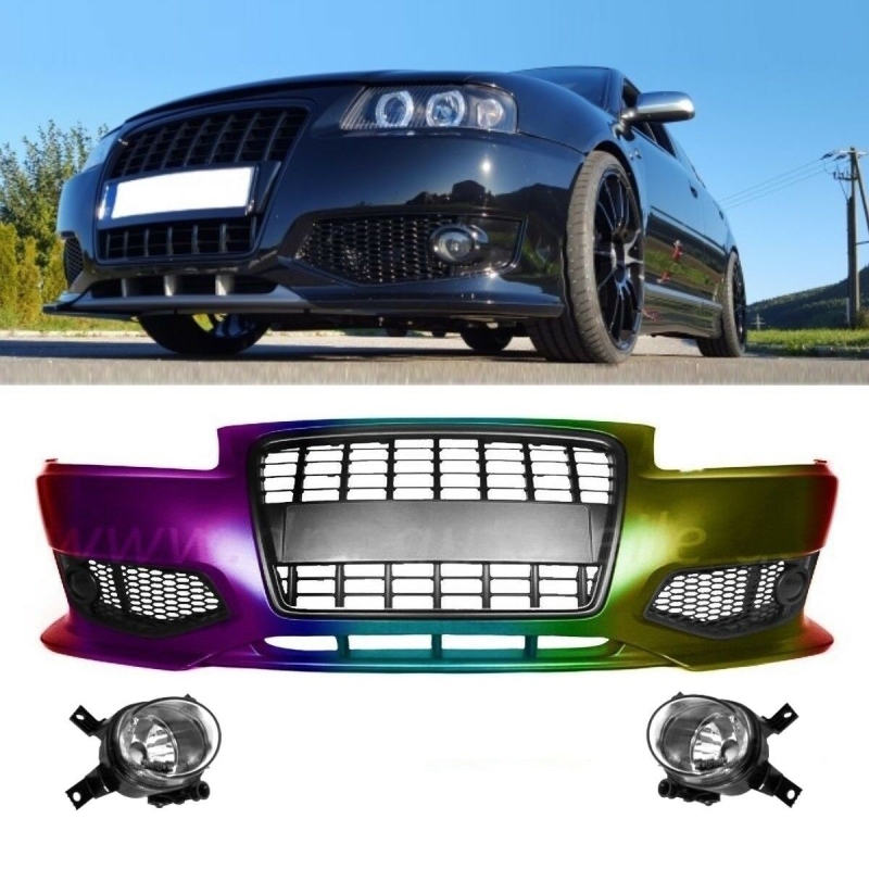 Set Painted Audi A3 8L Front Bumper made from ABS-Single frame Grille - Set  fog lights