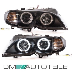 Set Saloon Estate CCFL Angel Eyes headlights H7/H7 black fits on BMW E46 01-05