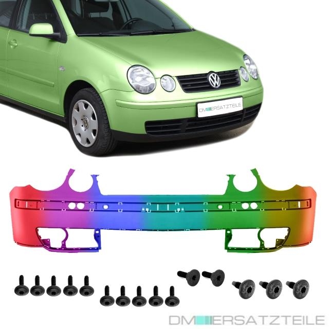 Set PAINTED VW Polo 9N Front Bumper 01-05 for fog lights + fitting material