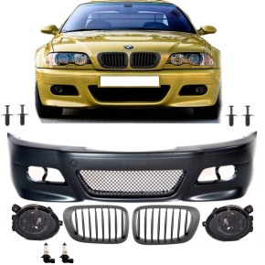 BUMPER SPORT FITS ON BMW E46 COUPE CONVERTIBLE +FOGS SMOKE fits M3 +GRILLE BLACK