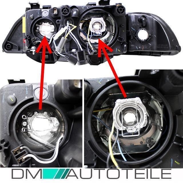 2x SCHEINWERFER Angel Eyes Schwarz passt BMW E39 95-00 H7/H7+Blinker  Weiß+Motor