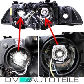 Set Angel headlights  Halogen H7/H7 black fits on BMW E39...