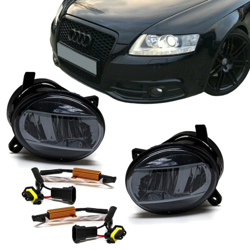 Set Full LED Fog Lights Smoked Black +Resistors fits on Audi A4 B8 Audi A6