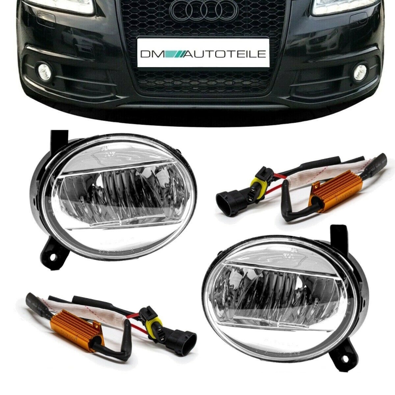 Set Full LED Fog Lights Chrome Clear+ Resistors fits on Audi A4 B8 A6 4F Q5