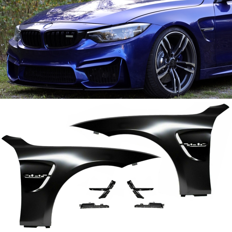 2x Sport Fender Wing Set +Emblem Kit Gloss Black fits for BMW F32