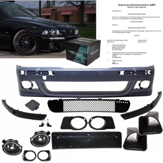 Set Sport Front Bumper primed with park assist / headlamp washer incl. Accessories fits on BMW E39 w/o M5 M + Fog lights + Brake Air Ducts