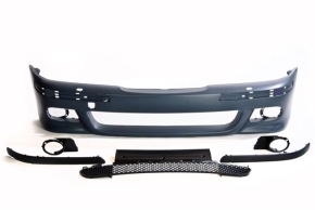 Set Sport Front Bumper primed for headlamp washer without park assist + fog lights clear glass fits on BMW E39