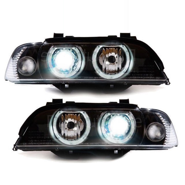 Set Angel Eyes Xenon headlights black indicator white D2S/H7 fits on BMW  5-series E39 95-00