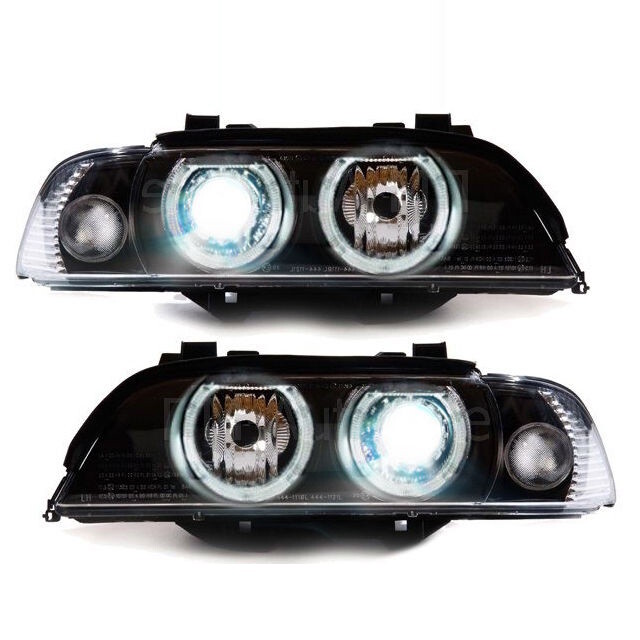 Set BMW 5-series E39 Angel Eyes Xenon headlights black indicator whit ...