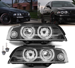 5 E39 95-03 Angel Eyes 3D LED Headlights - Black 