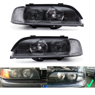 Set headlights Black left & right 95-00 H7/HB3 Facelift design indicator white fits on BMW E39 + Motor