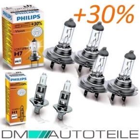 4x Philips H1-H7 Bulbs 12V 55W Vision-30% more light (Set)