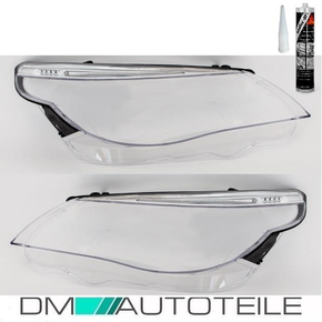 Set Headlight Glass Cover Set fits on BMW E60 E61 03-07 incl. Sikaflex sealing compound