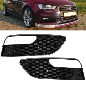 Honeycomb Black Gloss Fog Lights Cover Set fits on Audi...