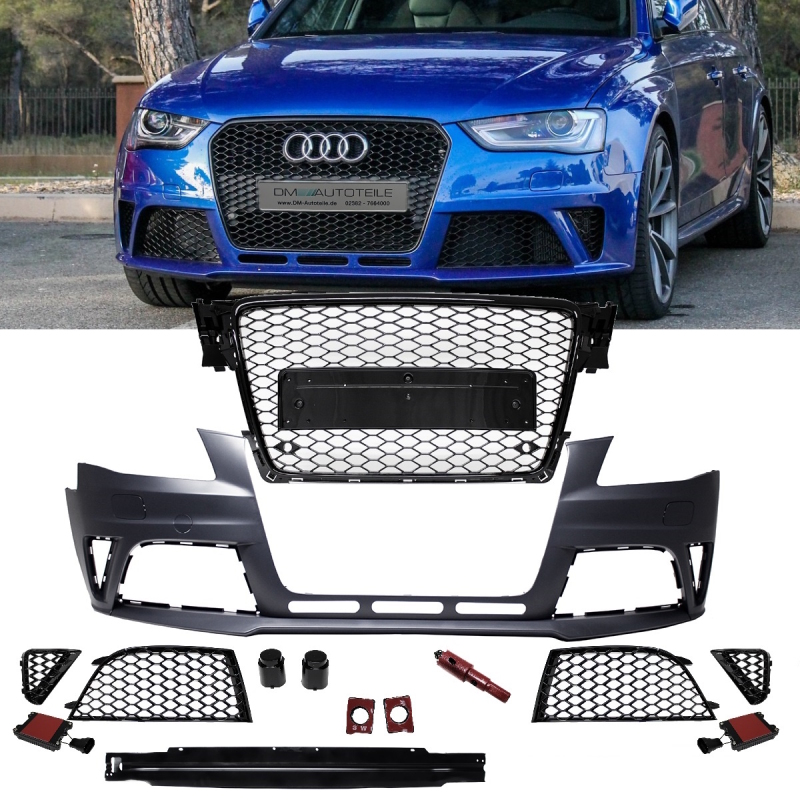 Front Grill Compatible with Audi A4 B8 RS-Type Saloon Avant 2011 2012 2013 2014 2015 BR-71 Front Central Sport Grill Honeycomb Mesh Grille Glossy Frame Black Pdc