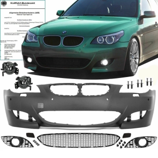 Evo Saloon Estate Front Bumper for headlamp washer / park assist +rivets+ fog lights fits on BMW 5-Series E60 E61 03-07 without M5