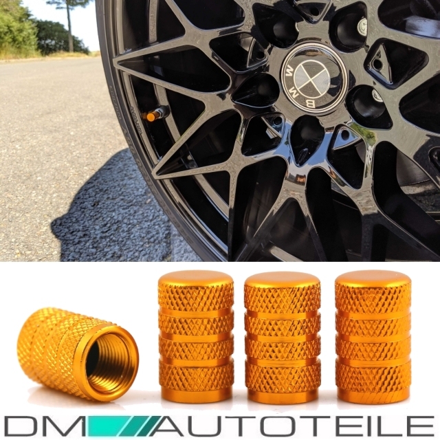 4 Ventilkappen Kappen SET Gold-Gelb eloxiert für Autoventile Fahrrad Motorrad 