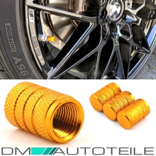 Aluminium valve caps set of 4 in gold anodized for all car valves