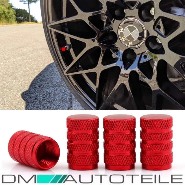 Aluminium valve caps set of 4 in red anodized for all car valves