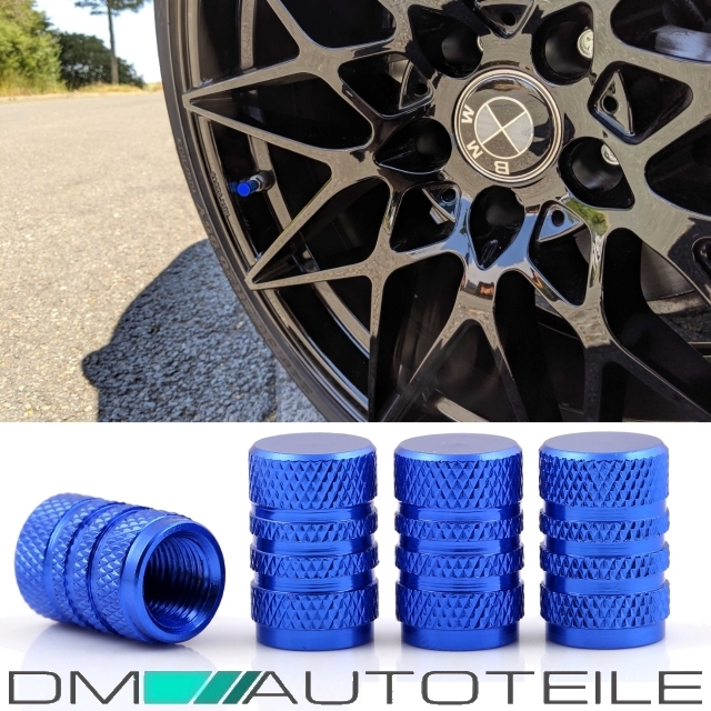 4 Ventilkappen Kappen SET Blau eloxiert für Autoventile