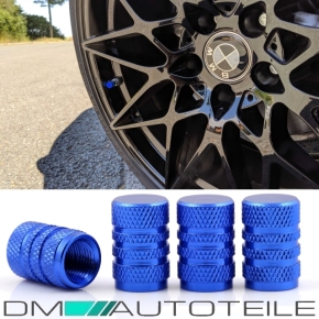 4 Ventilkappen Kappen SET Blau eloxiert für...
