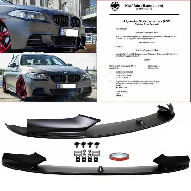 Sport-Performance Frontspoiler Lippe Spoiler vorne Schwarz Matt passt für  BMW 5er F10 F11 mit M