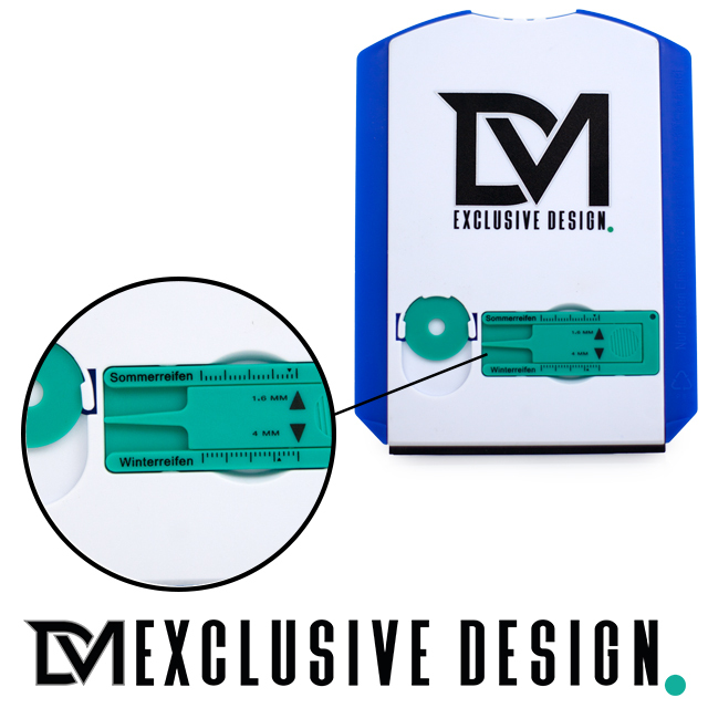 DM Exclusive Design+ Parkscheibe 6 in 1 Parkuhr +Reifenprofiltiefenmesser,  Eiskratzer und Einkaufswagenchip Kunststoff blau fürs