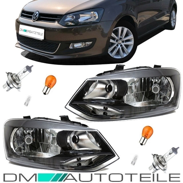 Scheinwerfer für VW Polo 6R 6C 09-17 schwarz rot Tagfahrlicht-Optik LED  Blinker