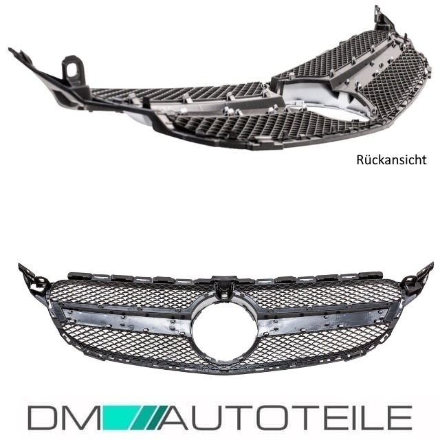 Kidney Front Grille Black Silver Fits on Mercedes C-Class S205 W205 w/o C63  AMG 14-18 + Camera