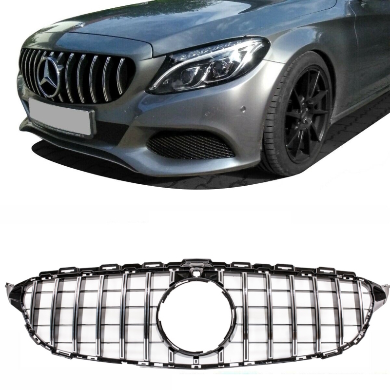 Sport-Panamericana GT Kidney Front Grille Black Chrome fits on Mercedes  C-Class W205 14-18 + Camera