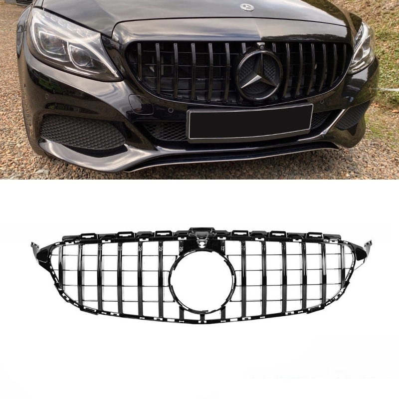 Kidney Front Grille Black Gloss fits on Mercedes C-Class W205 14-18 +  Camera to