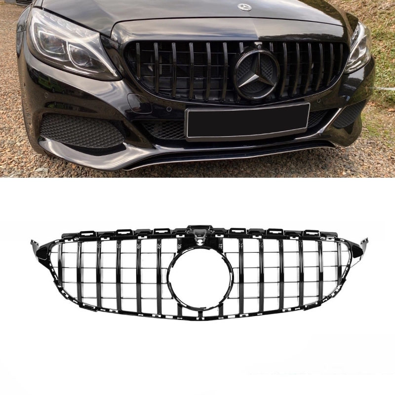 Kühlergrill KOMLPETT SCHWARZ GLANZ C63 Look für Mercedes W205 Kamera