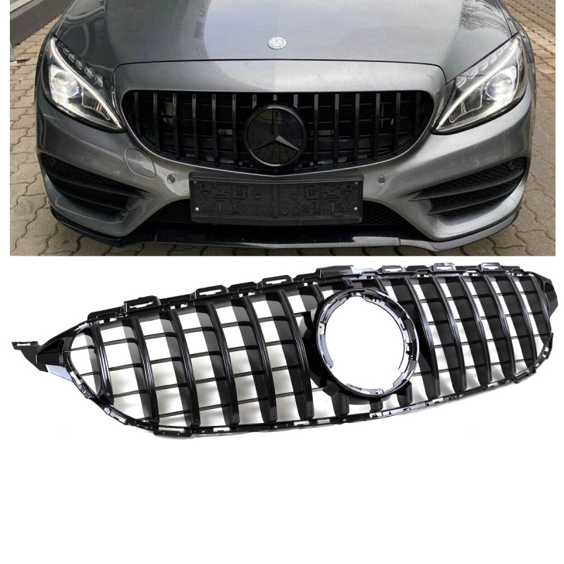 Sport Kidney Front Grille Black fits on Mercedes C-Class W205 Facelift up  2018 to Panamericana GT