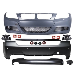 Set Stoßstange Vorne + Hinten + Zubehör passend für BMW E90 Facelift 08-11 für M-Paket aus ABS für SRA/PDC