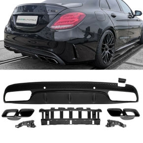 Diffusor Black +Set Pipes fits on Mercedes C-Class W205...