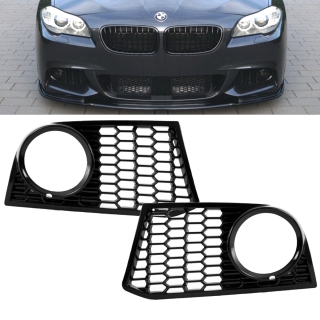 Set Nebelscheinwerfer Gitter Schwarz Glanz Rechts+Links Einsatz Stoßstange vorne + nur für BMW F10 F11 mit M-Paket Bj 10-13