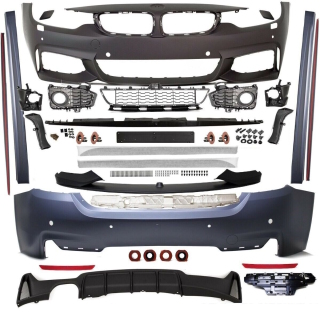 SPORT Bumper Front Rear Sides+ Spoiler Splitter Black fits on BMW F36 Gran Coupe