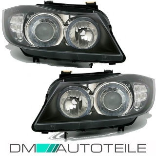 Angel Eyes Scheinwerfer Set + LED Blinker Schwarz H7/H7 passend für BMW E90  E91 05-08