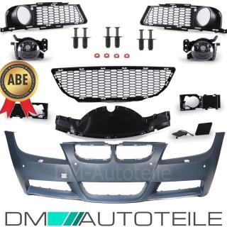 Sport Front Bumper primed for washers / park assist 05-08 + accessories fits on BMW E90 Saloon w/o M-Sport + rivets