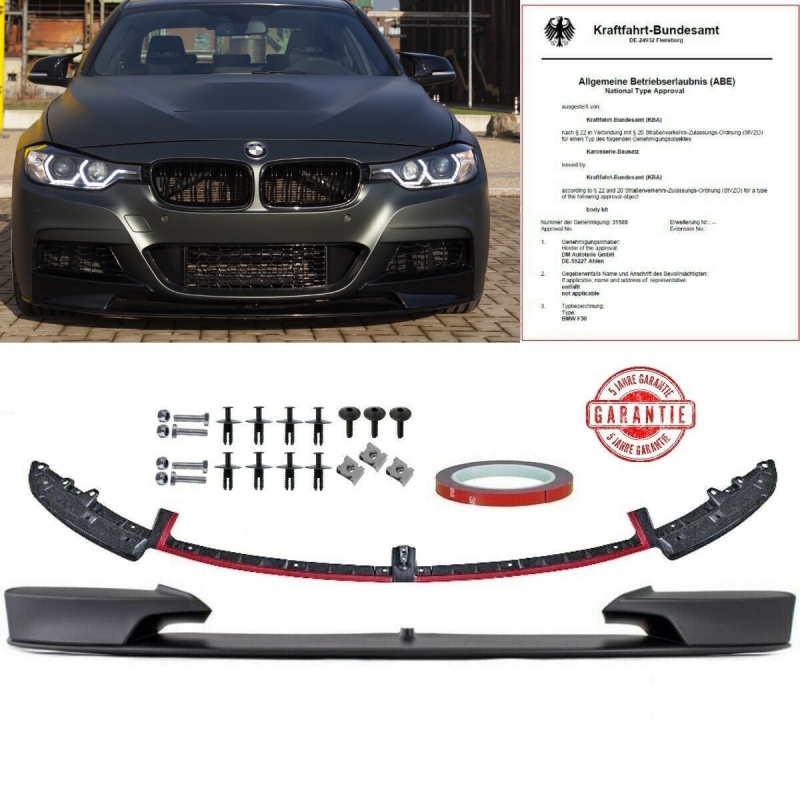 Frontspoiler Lippe Sport-Performance Schwarz Matt passt für BMW 3er F30 F31  mit M-Paket +