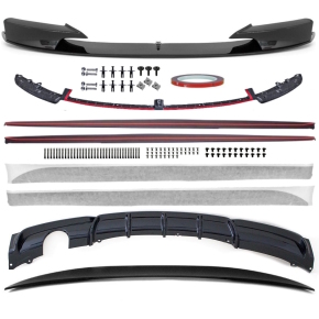 Spoiler Splitter +Diffusor +Skirts Decals +Trunk Black Gloss fits on F30 M-Sport